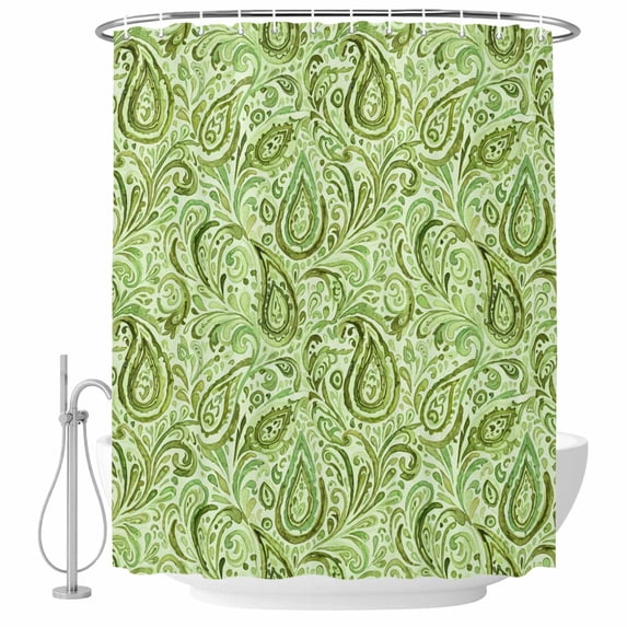 Vintage Green Shower Curtain Set - Standard 72" x 72" Washable Bathtub Curtain with 12 Hooks, Retro Botanical Abstract Art Waterproof Fabric Stall Shower Curtains for Bathroom/Bathtub Décor