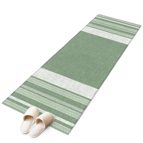Vintage Green Striped Kitchen Runner Rug 2x6 Washable Runners for Hallway Non Slip Farmhouse Modern Stripes Boho Texture Large Area Rug Indoor Carpet for Bathroom Laundry Entryway Bedroom Living Room