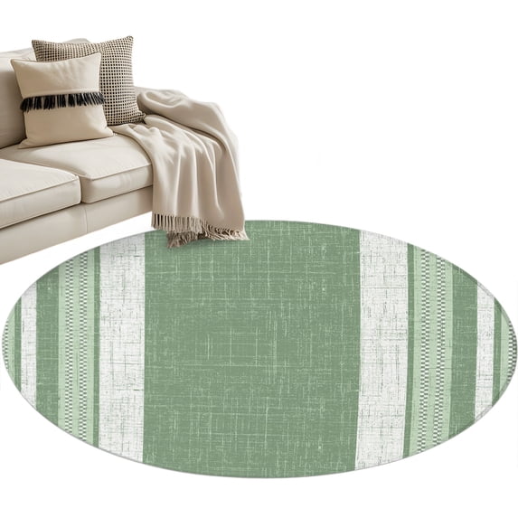 Vintage Green Striped Round Rug 4ft Washable Circle Entryway Rugs Non Slip Farmhouse Modern Stripes Boho Texture Area Rug Indoor Carpet for Bedroom Kitchen Living Room Office Dining Room Nursery