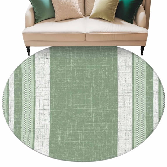 Vintage Green Striped Round Rug 6ft Washable Circle Kitchen Rugs Non Slip Farmhouse Modern Stripes Boho Texture Large Area Rug Indoor Floor Carpet for Bedroom Living Room Office Dining Room Nursery