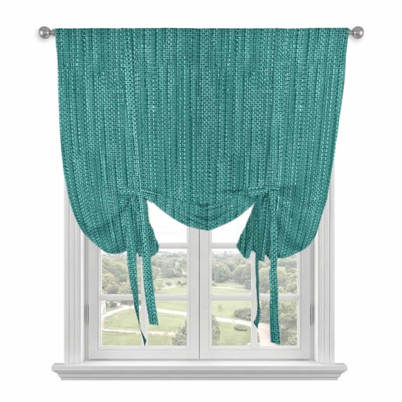 Vintage Green Tie Up Curtains for Small Windows,Adjustable Rod Pocket Valance 45 Inch Short, Boho Minimalist Linen Texture Window Treatment Balloon Roman Blind Shade, 34" x 45"