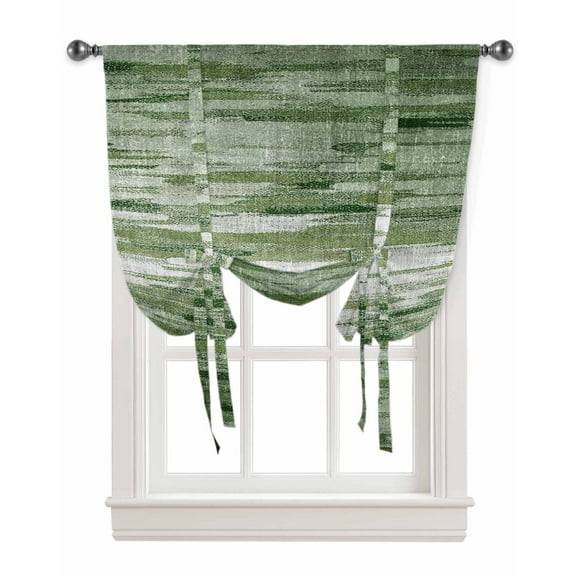 Vintage Green Tie Up Curtains for Window, Modern Geometric Abstract Art Thermal Insulted Balloon Shade Adjustable Rod Pocket Curtains Valance Panels for Kitchen Bathroom Café 42 x 54