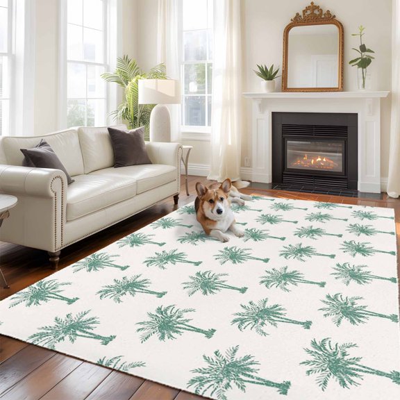 Vintage Green Tree Area Rugs 5x7 ft Date Tree Tropical Plants Retro Beige Background Washable Rug Non Slip Indoor Carpet Absorbent Floor Mat for Living Room Bedroom Dining Room
