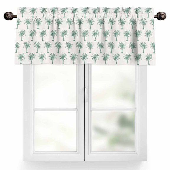 Vintage Green Tree Valances for Windows Date Tree Tropical Plants Retro Beige Background Valance Curtains Rod Pocket Bathroom Small Window Treatments for Kitchen Living Room Bedroom, 54"x18"