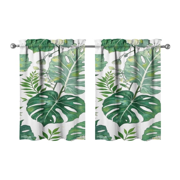 Vintage Green Tropical Large Leaves Tier Kitchen Curtains for Bathroom Living Rod Pocket Window Drapes 28"x36" 2 Panels Window Treatment Tiers