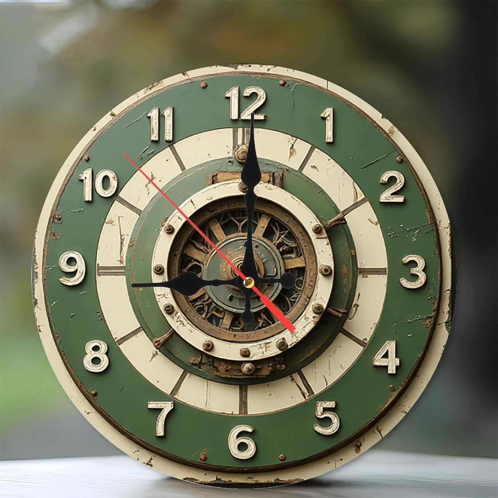 Vintage Green Wall Clock Industrial Style Home Decor 10-Inch Silent ...