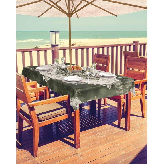 Vintage Green White Outdoor Tablecloth - 54x80 Inch Rectangle Dining Table Cover, Southwestern Geometric Abstract Art Waterproof Outdoor Table Cloth with Umbrella Hole & Zipper for Picnic