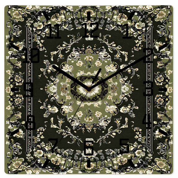 Vintage Green Wooden Wall Clock Silent Non Ticking, Southwestern Geometric Abstract Art Square Wall Clocks Battery Operated, Decor Clock for Home Office, Living Room, Kitchen, 10 Inch