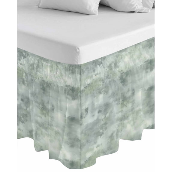 Vintage Green Wrap Around Bed Skirts for California King Bed 16" Drop,Bed Skirt with Adjustable Elastic Belt Dust Ruffle Bed Valance for Bedroom Hotel Modern Abstract Art Oil Painting Bed Frame Cover