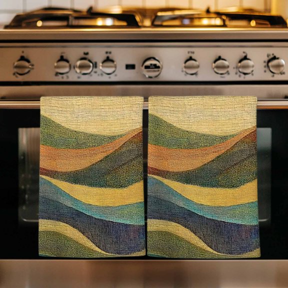 Vintage Green Yellow Kitchen Towels Set of 1, Farmhouse Retro Art Absorbent Dish Towels for Kitchen, Microfiber Hand Towel, Quick Drying Tea Towel for Cleaning Decorative Dishcloths