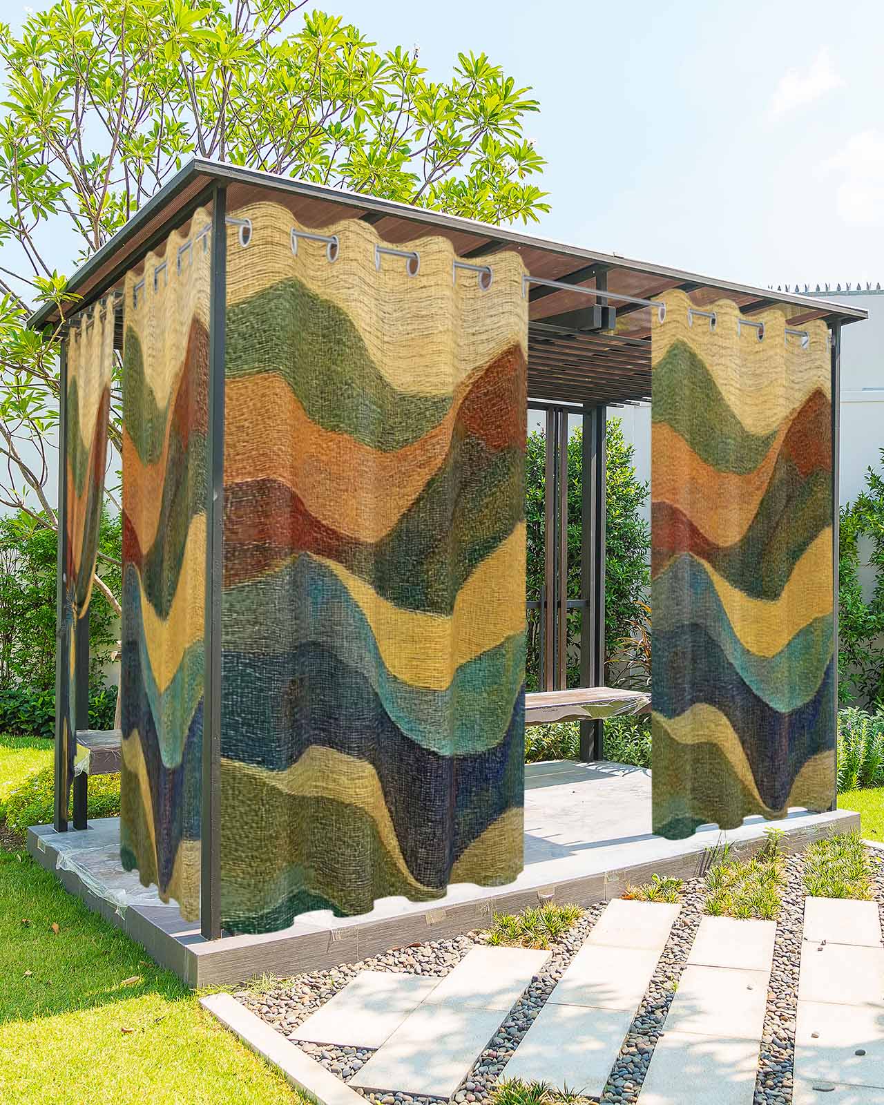 Vintage Green Yellow Outdoor Curtains for Patio, Farmhouse Retro Art Privacy Drapes Grommet Waterproof Outside Curtains for Porch/Cabana/Balcony 54"x 108", 1 Panel