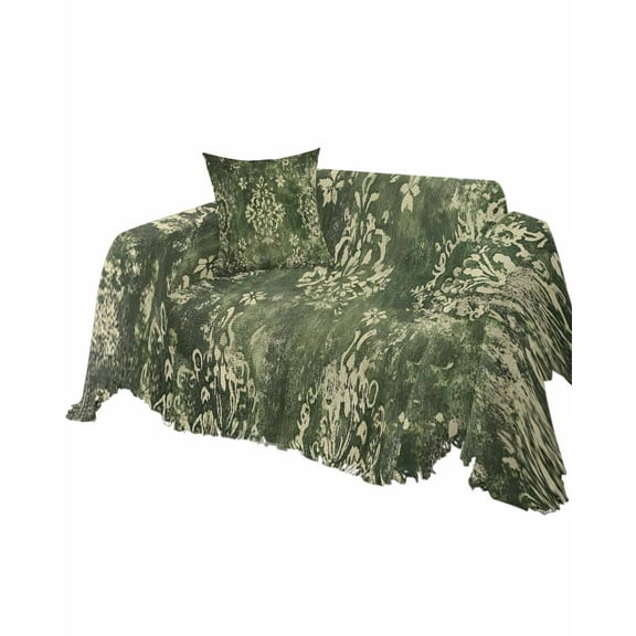 Vintage Green Yellow Sofa Couch Covers for Dogs, Washable Sectional Couch Slipcovers for Loveseat with Tassels, Southwestern Geometric Abstract Art Non Slip Sofa Throw Cover Blanket L 71''x102''