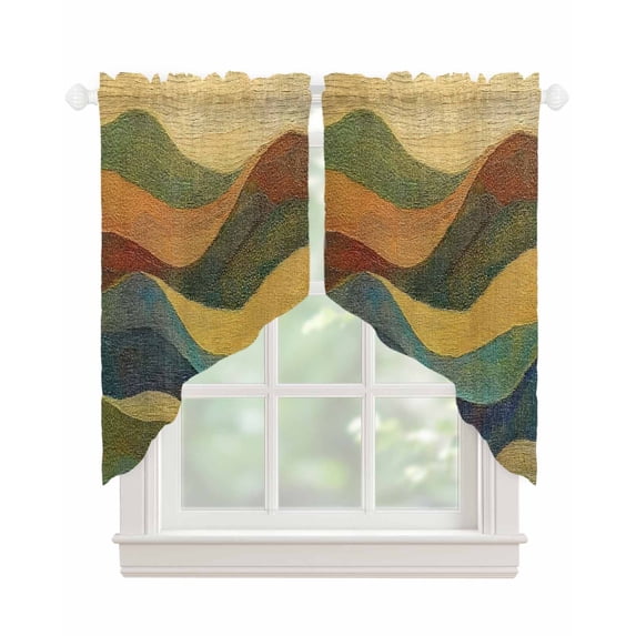 Vintage Green Yellow Swag Valances for Windows, Farmhouse Retro Art Rod Pocket Sheer Valances for Small Windows, Swag Toppers Light Filtering for Kitchen Living Room 2 Panels 36''x36''
