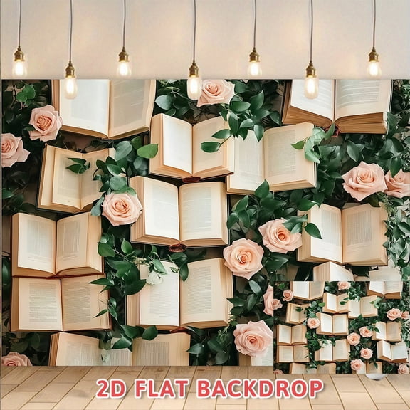 Vintage Greenery Book Flower Backdrop Suitable for Wedding Party Photo Studio Portrait Event Decoration