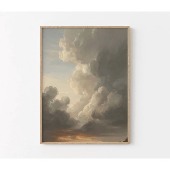 Vintage Grey Cloud Nursery Sky Antique Wall Decor, Unframed Poster