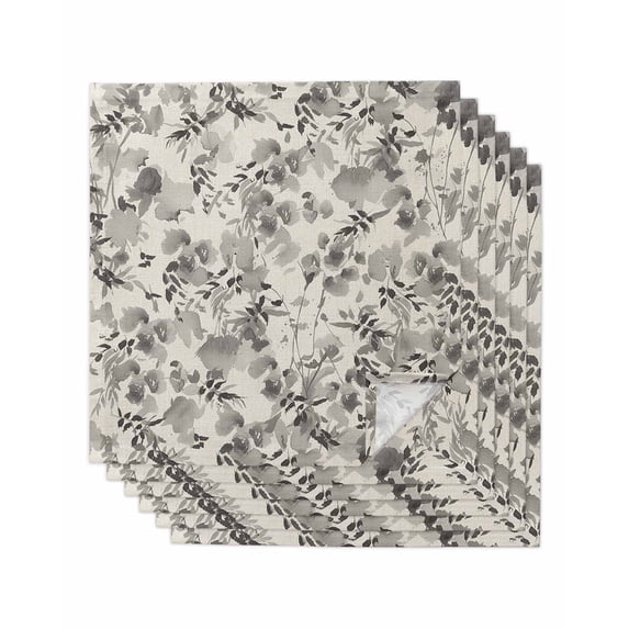 Vintage Grey Flower Cloth Napkins Set of 6 Reusable Dinner Napkins, Farmhouse Botanical Floral Retro Cocktail Napkin Washable Table Napkins for Wedding/Holiday Party/Baby Shower 20"x20"