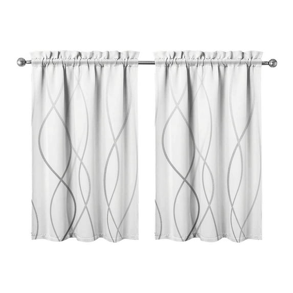 Vintage Grey Gradient Line Tier Kitchen Curtains for Bathroom Living Rod Pocket Window Drapes 28"x39" 2 Panels Window Treatment Tiers