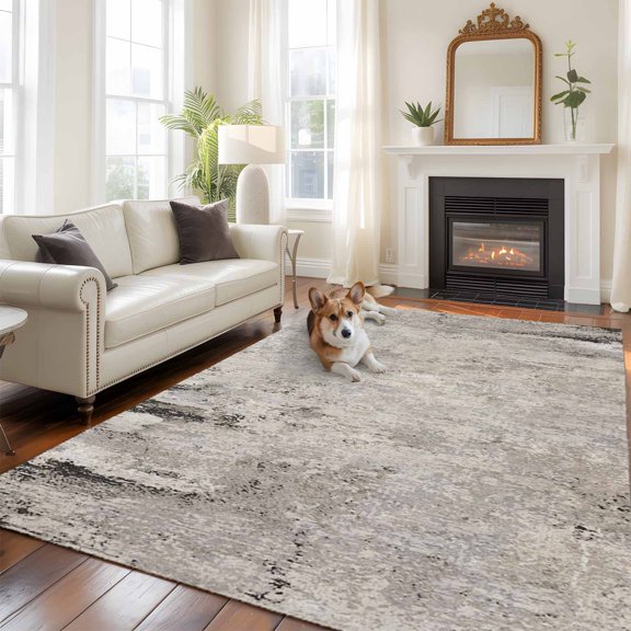 Vintage Grey Mottled Area Rugs 5x7 ft Distressed Rough Surface Wall Texture Washable Rug Non Slip Indoor Carpet Absorbent Floor Mat for Living Room Bedroom Dining Room