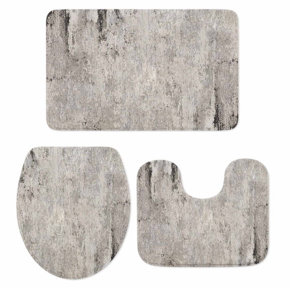 Vintage Grey Mottled Bathroom Rugs Set Distressed Rough Surface Wall Texture Non Slip Absorbent Soft Bath Mats 3 Piece Set with Bathroom Rug, U-Shaped Floor Mat, Toilet Seat Cover Large Size