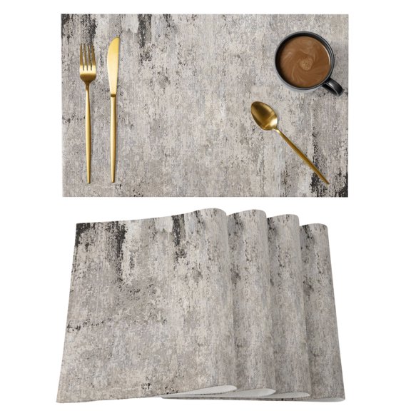 Vintage Grey Mottled Cotton Linen Placemats Set of 1, Distressed Rough Surface Wall Texture Washable Table Place Mats Heat Insulating Placemat for Dining Room Kitchen Daily Use 13 x 19 Inch