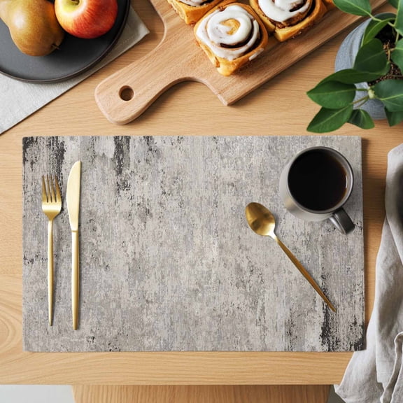 Vintage Grey Mottled Placemats Set of 1, Distressed Rough Surface Wall Texture Heat Insulated Linen Place Mats, Washable Stain-Proof Table Mats for Dining Tables Holiday Decor 13x19 Inches