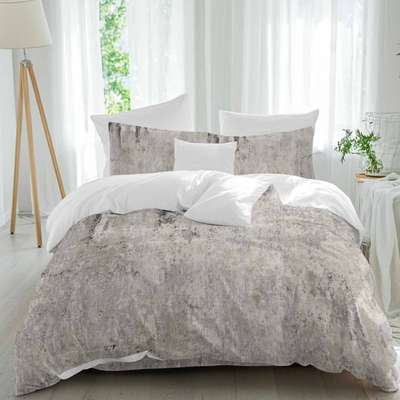 Vintage Grey Mottled Queen Size Comforter Set, Distressed Rough Surface Wall Texture Bedding for All Seasons, 4 Pcs Bed Set, 1Quiltcover (90"x92") ,1Sheet(94"x116"), 2Pillowcases (30"x20")