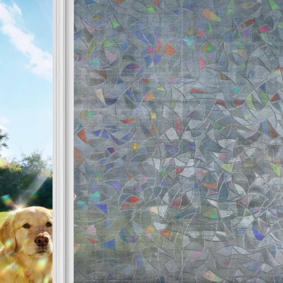 Vintage Grey Rainbow Window Privacy Film, Modern Abstract Art Retro Minimalist Stained Glass Window Film, Sun Blocking Glass Clings Static Cling Non Adhesive Door Stickers 17.7 x 39.3 Inches
