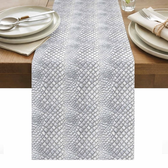 Vintage Grey Table Runner 13 x 90 Inch, Retro Classic Art Grey Faux Leather Animal Leather Washable Cotton Linen Dining Table Runner Tabletop Decorations for Restaurant Home Kitchen Party