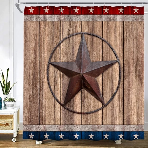 Vintage Grey Wood Plank Shower Curtains Rustic Farm Barn Retro Board Texas Star Bath Curtain Polyester Bathroom Decor with