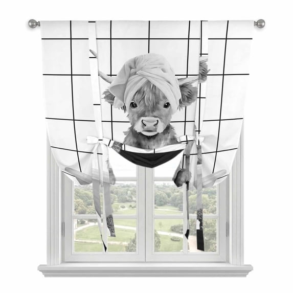 Vintage Grey Yak Balloon Curtains 63 Inch Length for Living Room/Bedroom, Bathtub Farmhouse Retro Art Rod Pocket Privacy Door Curtains Decorative Tie Up Shade for Window 52"x63"