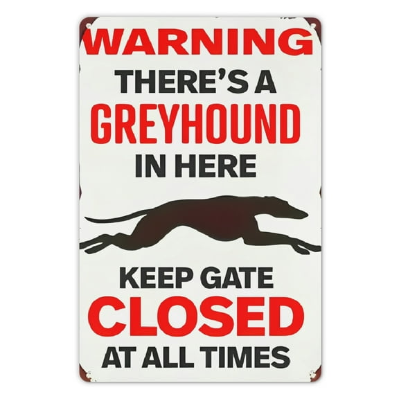 Vintage Greyhound Warning Metal Sign - 'Keep Door Closed' Wall Hanging Plaque, Multipurpose Home & Office Decor, Easy-Hang Design, Ideal for Christmas, Halloween, Easter, Hanukkah