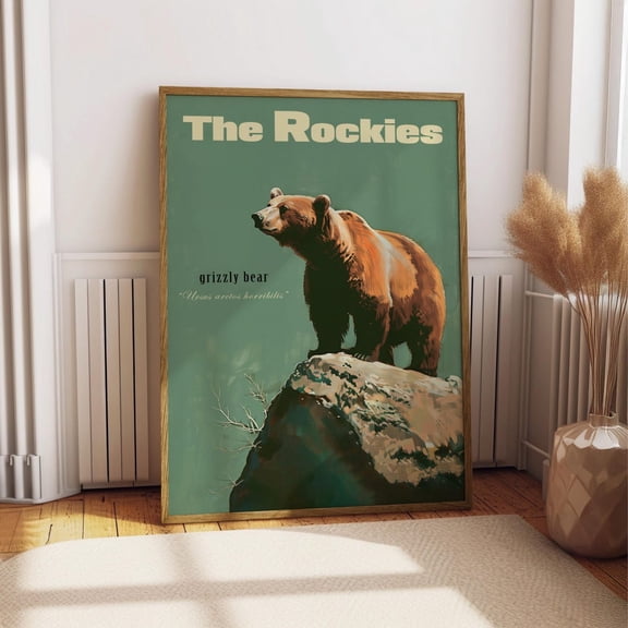 Vintage Grizzly Bear Retro Hunting Outdoors Travel Cabin Cottage Rocky Mountains Unframed Paper Print