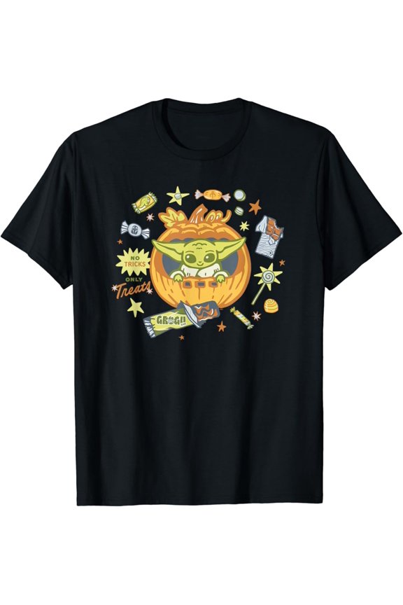 Vintage Grogu Halloween Pumpkin Pram No Tricks Only Treats T-Shirt S-5XL - Trending Birrthday Tee Gifts Vintage Tee -Birthday Gifts, Vintage Birthday Gift