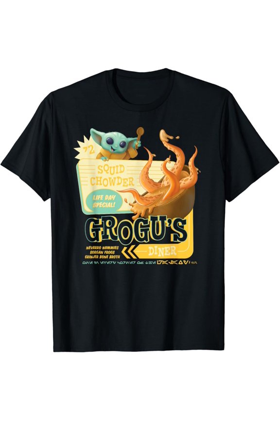 Vintage Grogu's Diner Squid Chowder The Mandalorian Grogu T-Shirt S-5XL - Trending Birrthday Tee Gifts Vintage Tee -Birthday Gifts