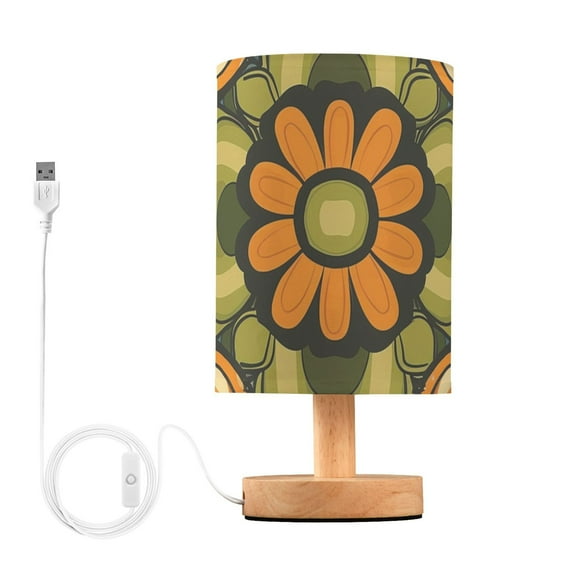 Vintage Groovy Flower Patterns Table Lamp with USB Port LED Warm Light Lamp Night Light Home Decor