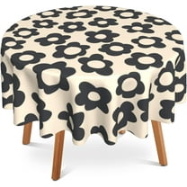 Vintage Groovy Flowers 60 inch Round Tablecloth,Black Daisy Circle Table Cover Stain Resistance Water Repellent Wrinkle-Free Table Cloth for Home Kitchen Dining Party Patio Indoor Outdoor