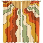 Vintage Groovy Sun Curtains  Abstract 70s Boho Aesthetic Rainbow Hippie Mid Century Colorful Funky Wave Orange Yellow Blackout Rod Pocket Window Treatments Drapes for Bedroom Living Room