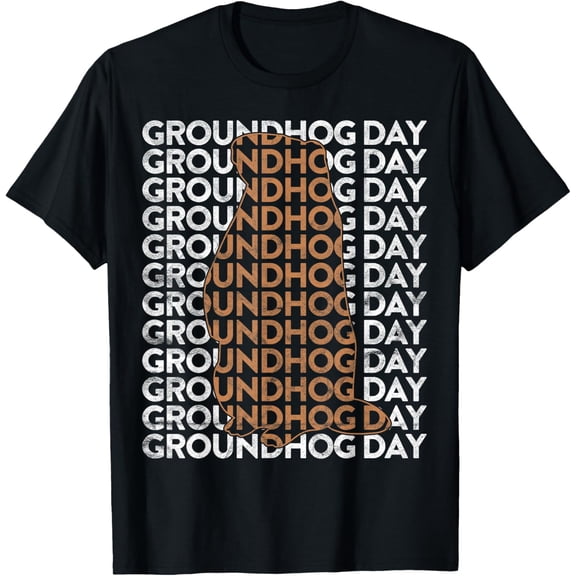 Vintage Groundhog Day Text Gift Funny Ground Hog Silhouette T-Shirt