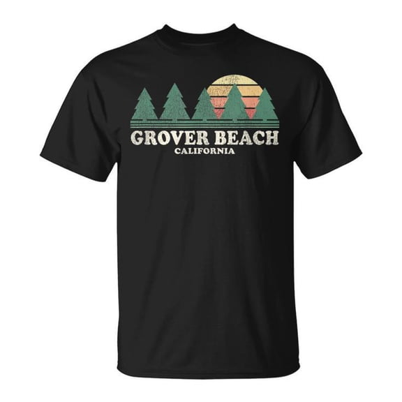 Vintage Grover Beach CA Throwback Retro 70s T-Shirt Unisex Adult Cotton Comfortable Casual Tee, Size 4XL, Color Black