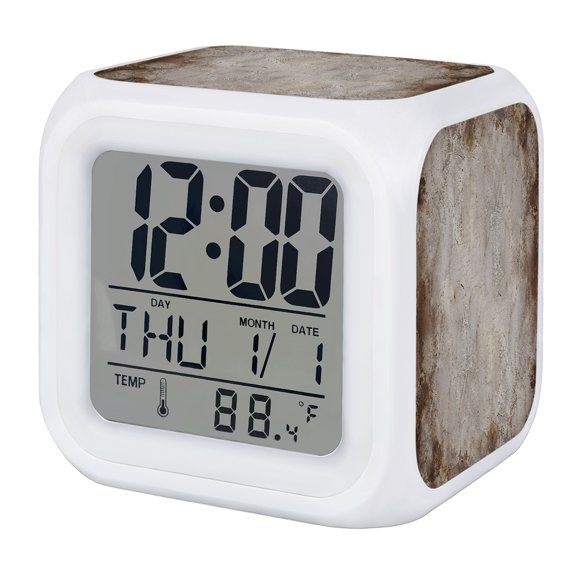 Vintage Grunge Alarm Clock, Taupe Industrial Mottled Border Concrete Texture Digital Clock Night Light with 7 Color, Calendar Temperature Display, LED Desk Small Clock for Bedrooms Living Room