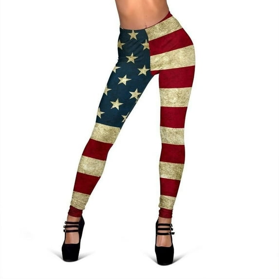 Vintage Grunge American Flag Patriotic Leggings, American Flag Sexy Yoga Leggings For Women. Gifts For Us Independence Day, 4Th Of July.
