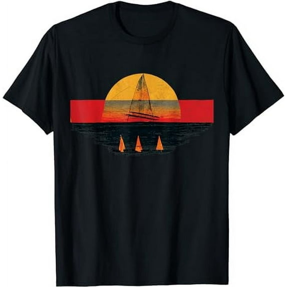 Vintage Grunge Artistic Sailboat Sunset Painting Sailing T-Shirt