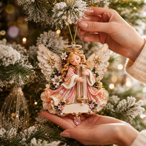 Vintage Guardian Angel Christmas Ornaments, Religious Angel Hanging Decor with Prayer Bottle, Elegant Winged Angel Christmas Tree Decor for Holiday Keepsake