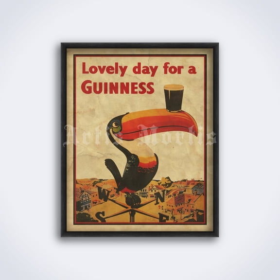 Vintage Guinness Ad Poster, Toucan Bar Decor, Unframed Paper Poster 8x10in