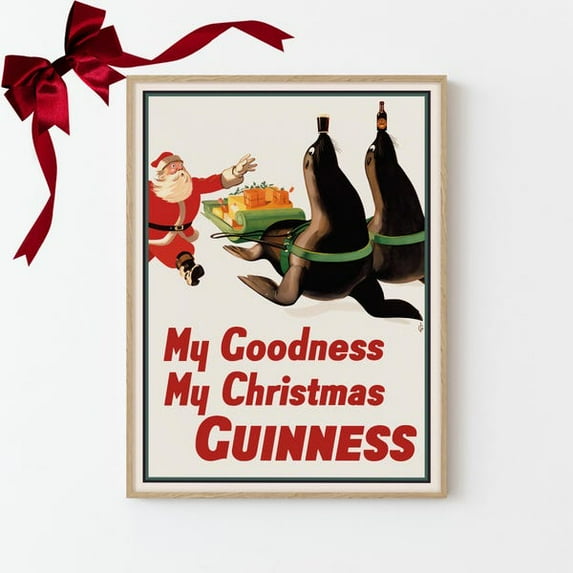 Vintage Guinness Christmas Poster Print | Un Print | Gift Wrapping Optional- Wall Art Print, 8x12 UNFRAMED