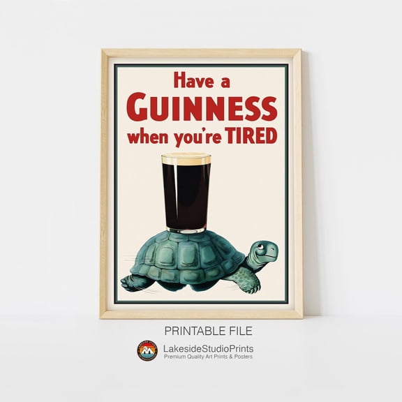 Vintage Guinness Turtle Poster: Retro Irish Pub Art ( Jpg) Decor For Living Room Bedroom