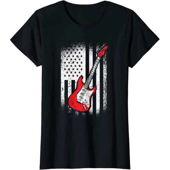 Vintage Guitar American US Flag Electric Guitar Player T-Shirt