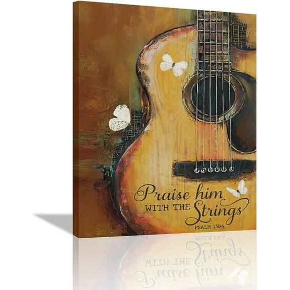 Vintage Guitar Bedroom Wall Art Music Pictures Guitar Inspirational Music Decor Canvas Painting Modern Decorations Framed Artwork for Bathroom Living Room Bedroom 12"x16"