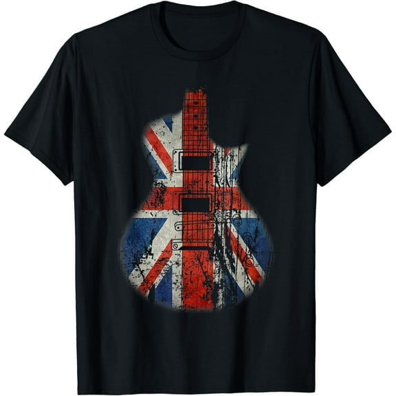 Vintage Guitar British Jack Union Flag Rock Guitarist T-Shirt mens t shirt，black，women，funny，misfits，men，journey