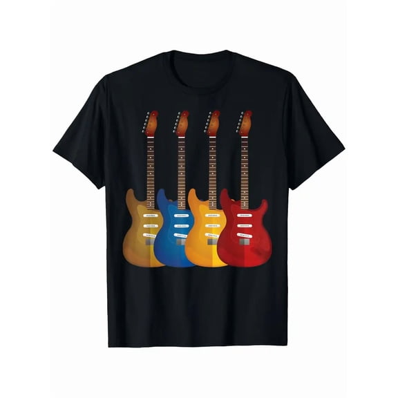 Vintage Guitar Gift For Men Women | Music Band Guitarist Stuff T-Shirt, Crew Neck, Short Sleeve, Casual Style, Four Seasons, Digital Heat Transfer, Lightweight, Washable